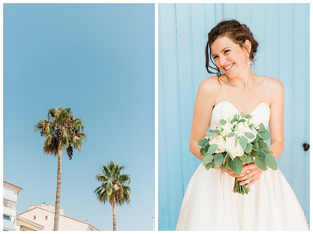 mariée et son bouquet sur la cote d'azur